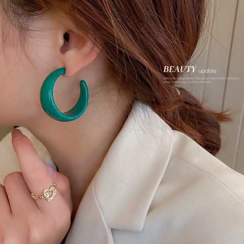Orecchini A Cerchio Spessi A Forma Di C Con Perno In Argento Sterling 925 Gioielli Geometrici In Acrilico Lucido Da Donna