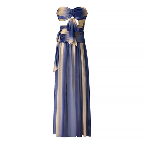 Vestido Largo Elegante De Malla Degradada Para Mujer Sin Tirantes Con Espalda Descubierta Y Detalle De Estrella De Mar