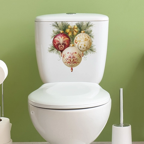 Adesivo per WC di Natale Palle Creative Foglie di Pino Adesivo da Parete per Bagno Decorazione Casa PVC Autoadesivo