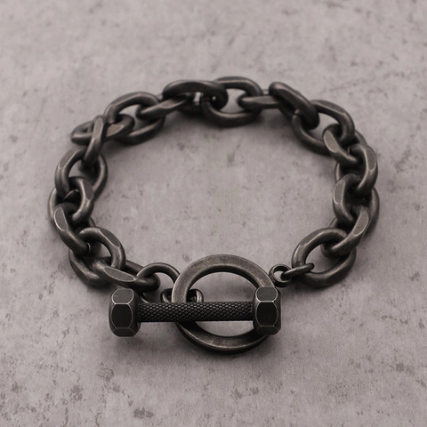 Pulsera De Cadena Pesada Punk Industrial Con Cierre De Barra De Pesas De Acero De Titanio Para Hombre