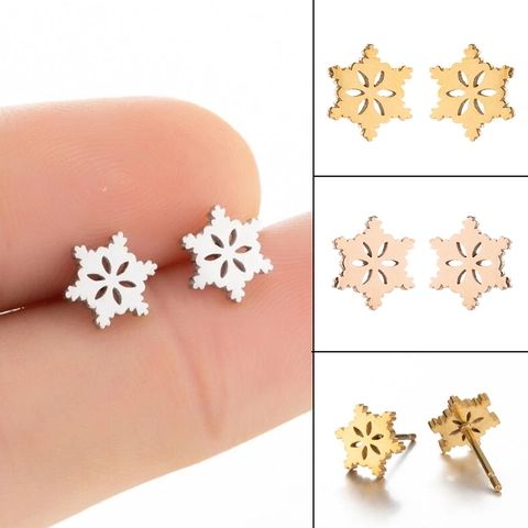 Boucles D'oreilles Puces En Acier Inoxydable Flocon De Neige Renne Sapin De Noël Bijoux D'hiver Pour Femmes