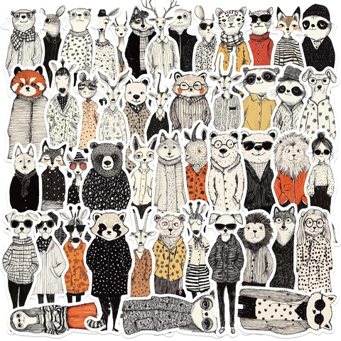 Adesivi animali antropomorfi retrò Decalcomanie doodle in vinile impermeabile per laptop valigia chitarra Scrapbooking