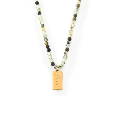 Collier Plqué Or en Acier Inoxydable Style de la Forêt Perles Fait Main Avec Pendentif Agate Love Bijoux Femme