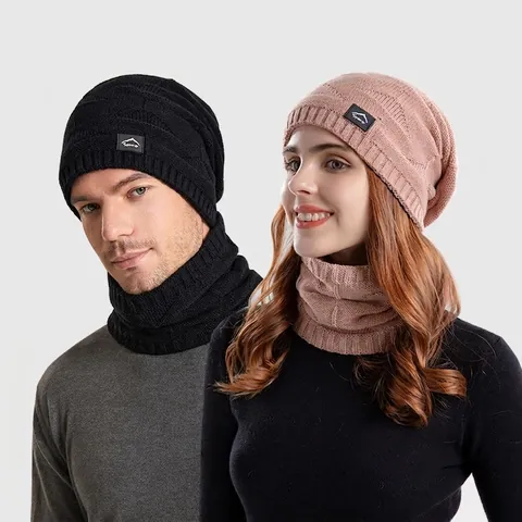 Cappello Invernale E Scaldacollo In Maglia Acrilica Foderato In Pile Caldo Antivento Beanie Per Uomo Donna Outdoor Sport
