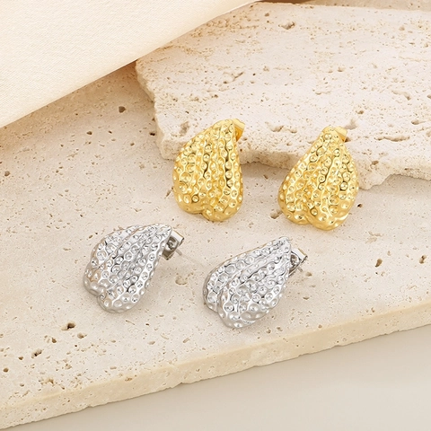 Pendientes De Botón Geométricos Irregulares Acero Inoxidable Textura Martillada Forma Gota De Agua Joyas Minimalistas Mujer