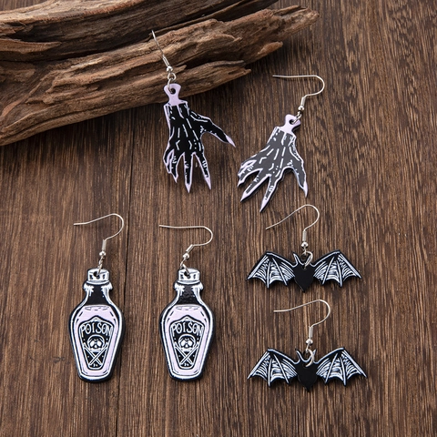 Pendientes Colgantes De Acrílico Góticos De Halloween Mano De Fantasma Botella De Veneno Alas De Murciélago Joyería