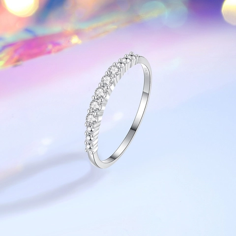 Anello Minimalista in Argento Sterling S925 Con Singola Fila di Strass Elegante Anello Geometrico Impilabile Per Donna Gioielli Regalo