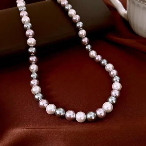 Collana Di Künstliche Perle Multicolore Con Künstliche Perle Di Imitazione Ad Alta Lucentezza Elegante Catena Di Clavicola In Rame