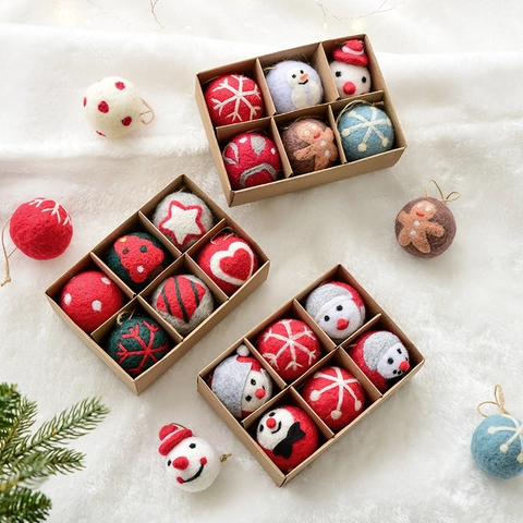 Christmas Tree Hanging Ornaments Handmade Wool Felt Balls Snowflake Snowman Gingerbread Patterns Festive Home Decor Gift