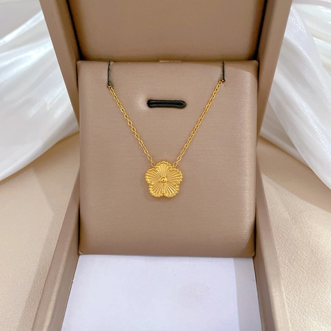 Collana Con Ciondolo A Fiore Acciaio Al Titanio Placcato Oro Texture Raggi Di Sole Gioielli Minimalisti Per Donna Elegante Catena Da Clavicola
