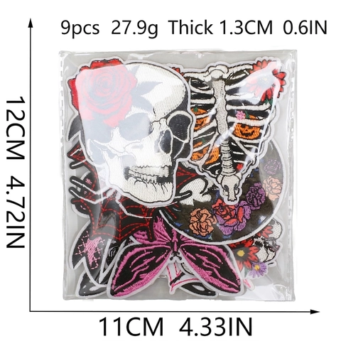 Parches Bordados Góticos Rosa Calavera Araña Mariposa Lazo Rosa Negro Punk Apliques Decorativos Para Ropa Chaquetas