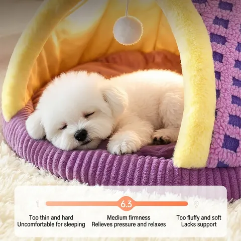 Cama Tienda Para Mascotas Semi Cerrada Casa De Monstruo De Dibujos Animados De Pana Cálida Para Perros Pequeños Gatos