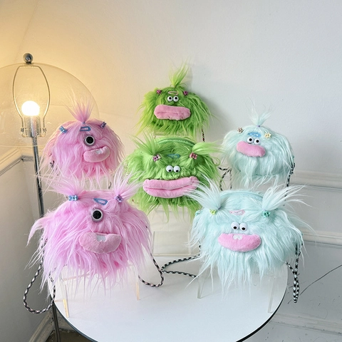 Monster Plush Crossbody Bag Faux Fur Ugly Cute Fuzzy Shoulder Purse With Monster Face For Women