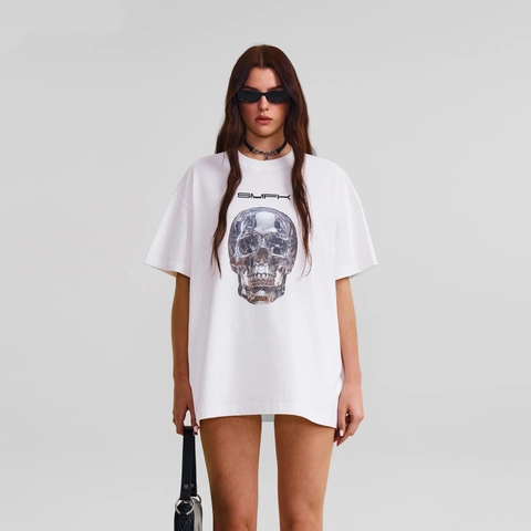 Oversized Cotton T-Shirt Skull Print Short Sleeve Crew Neck American Streetwear Casual Loose Graphic Top Unisex