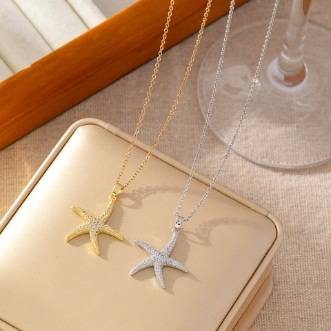 Collana Con Pendente Stella Marina Rame Zirconia Stile Bohémien Spiaggia Estate Gioielli Da Donna