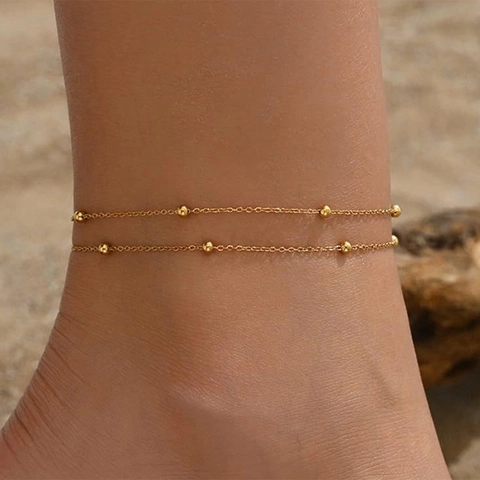 Lagen Perlenkette Fußkettchen Edelstahl Vergoldet Minimalistisch Strand Urlaub Fußschmuck Damen Accessoire