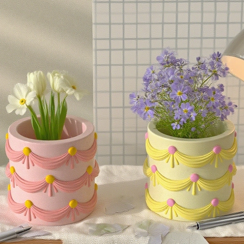 Stampo In Silicone Cilindrico Con Nastro Goffrato E Pizzo Per DIY Portacandele Portapenne Barattolo Di Immagazzinaggio Resina Gesso