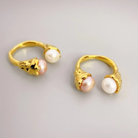 Europäisch Vergoldet Kupfer Offen Verstellbar Ring Mit Künstliche Perle Eingelegt Elegant Geometrisch Fingerring Für Damen