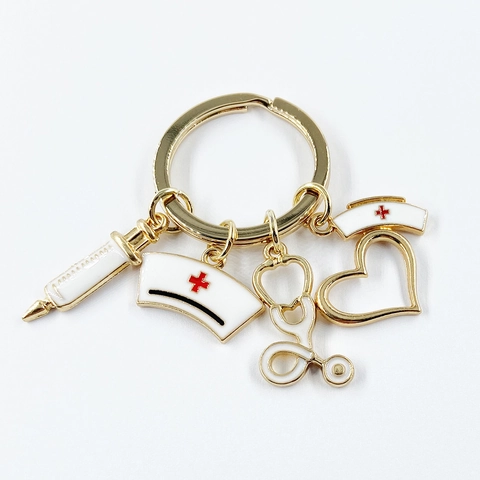 Medical Theme Alloy Enamel Charms Syringe Stethoscope Nurse Hat Heart Pendants For Jewelry Making Keychain Bracelet DIY