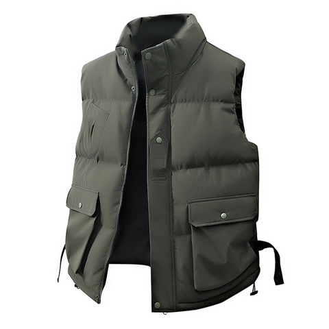 Men Gilet Imbottito Collo Alto Stile Cargo Giacca Senza Maniche Trapuntata Antivento Tasche Multiple Outdoor Casual Caldo