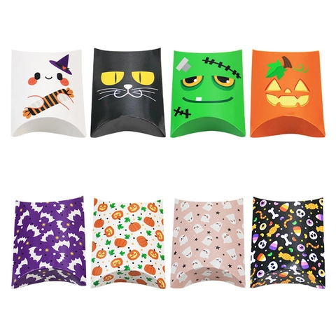 Boîtes Cadeaux Halloween Oreiller Carton Bonbons Emballage Faveur Motifs Dessin Animé Citrouille Fantôme Articles De Fête