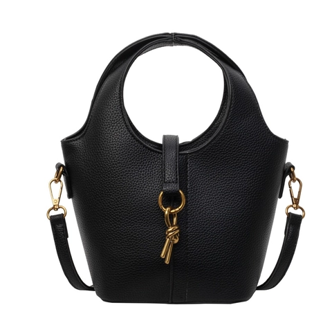 Damen Beuteltasche PU Leder Lycheemuster Goldener Knot Metallverschluss Griff Schulter Umhängetasche Urban Simple