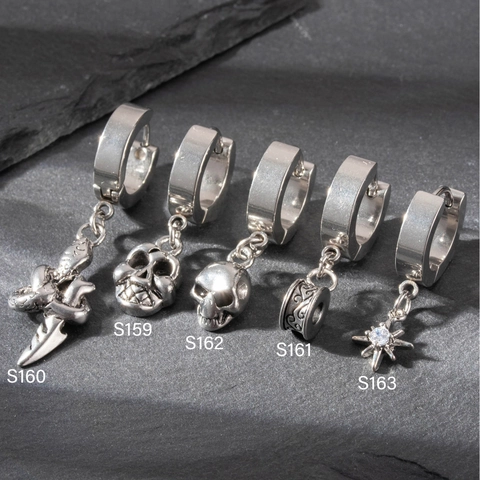 Stainless Steel Hoop Earrings Gothic Skull Snake Dagger Pendants Punk Retro Piercing Jewelry For Men Women