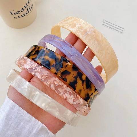 Elegant Marble Pattern Acetate Plate Headband Wide Thin Hair Hoop For Women Face Washing Simple Korean Style