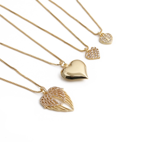 Herz Anhänger Halskette Gold Plattiert Kupfer Zirkonia Eleganter Schmuck Für Frauen Trendiger Charme