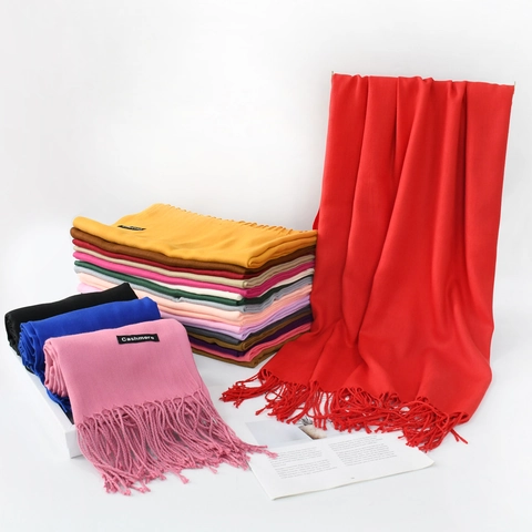 Women Solid Color Imitation Cashmere Scarf Polyester Fringed Soft Warm Large Pashmina Shawl Wrap Winter Accessories