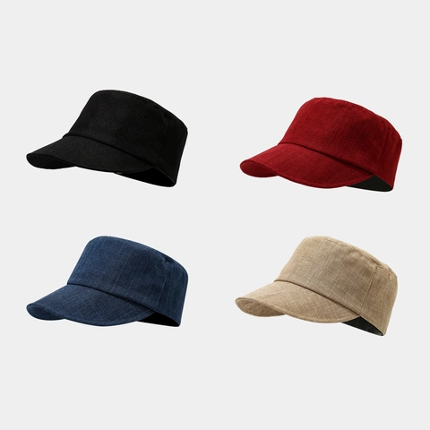 Vintage Katoen Linnen Cadet Cap Ademend Flat Top Militaire Hoed Zonbescherming Britse Stijl Equestrian Voor Dames Heren
