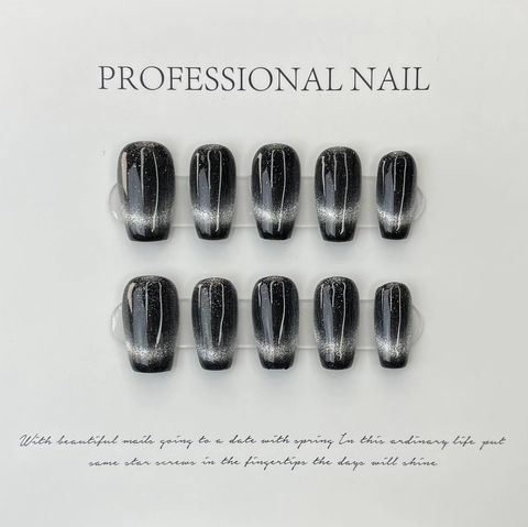 Handgemaakte Midnight Brown Kattenoog Press On Nagels Kit Coffin Amandel Kunstnagels Set Met Strass Kunstparel Accent Herbruikbare Nagels Vrouwen