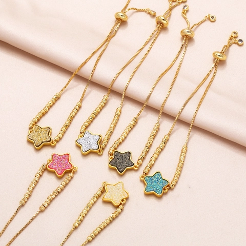 Bracciale Regolabile Con Ciondolo A Stella Donna Rame Placcato Oro 18K Minimalista Pietra Druzy Moda
