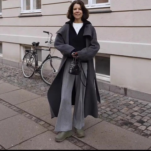 Damen Langer Wollmantel Eleganter Reverskragen Einreihig Einfarbig Oberbekleidung Mode Lässiger Trenchcoat Für Den Winter