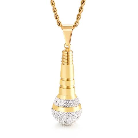 Pendente Microfono Acciaio Inossidabile Iced Out Strass Hip Hop Rock Stile Gioielli Accessori Per Uomini Donne