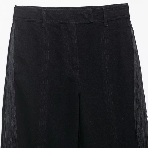 Pantalones Casuales de Cintura Alta y Pierna Recta para Mujer Con Flecos Metálicos Moda Streetwear Pantalones Largos de Poliéster