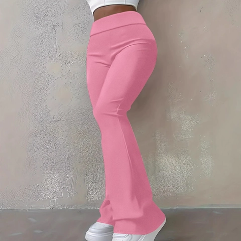Femme Taille Haute Évasé Leggings Couleur Unie Extensible Bootcut Yoga Pantalon Décontracté Coupe Ajustée Sportif Long