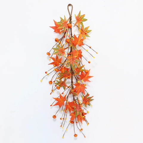 Artificial Autumn Maple Leaf Pumpkin Berry Harvest Garland Wreath Halloween Thanksgiving Home Wall Hanging Decor Satin Foam