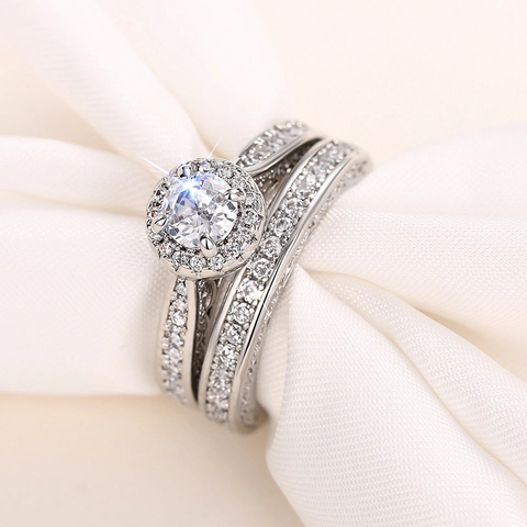 Bagues De Mariage Fiançailles Empilables En Zircone Cubique Ronde Cuivre Style Halo Pour Femmes Bijoux De Luxe Vintage