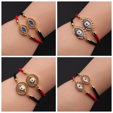 Evil Eye Armband Kupfer Zirkon Verstellbar Geflochtenes Seil Türkischer Schutzschmuck Für Frauen Handgefertigt