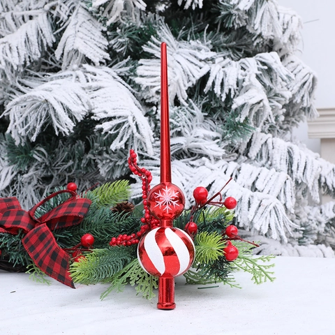 Christmas Tree Topper Spire Plastic Snowflake Pattern Finial Ornament Electroplated Shiny Holiday Home Party Decoration