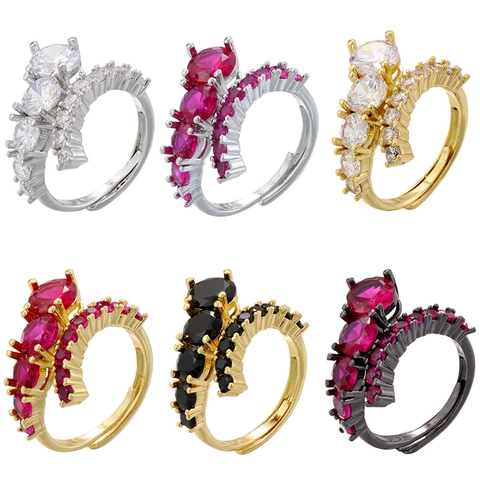 Bague en Cuivre avec Zirconia Ajustable Design de Vague Style Hip Hop Doigt Ring Bijoux de Mode pour Femmes