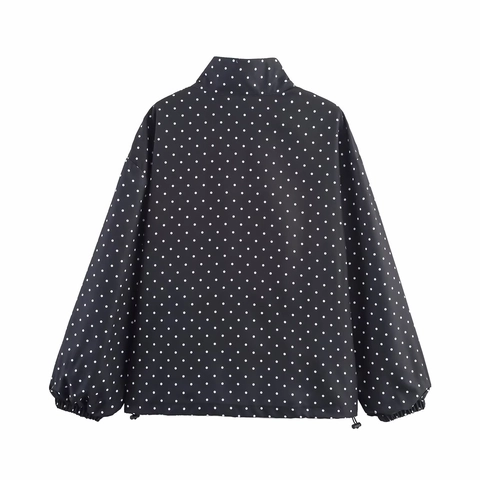 Dames Polka Dot Halve Rits Jas Polyester Opstaande Kraag Verstelbare Trekkoord Zoom Casual Lange Mouwen Windbreaker