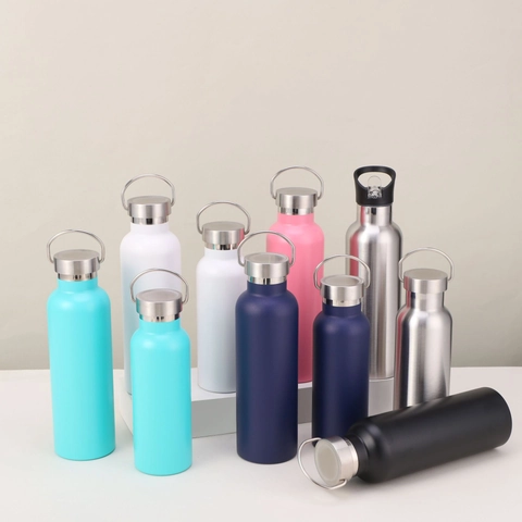 Stainless Steel Vacuum Insulated Water Bottle Double Wall Leakproof Thermal Flask With Portable Handle For Sports Gym