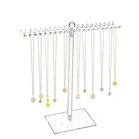 Acrylic Necklace Display Stand Transparent Jewelry Organizer Rotating T-Bar Hook Rack For Women Home Storage
