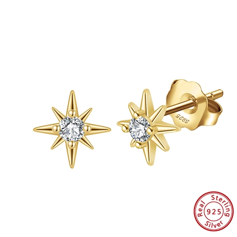 Pendientes De Estrella Con Poste De Plata De Ley 925 Circonita Estrella Del Norte Moda Geométrica Para Mujer