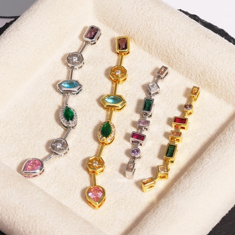 Koperen Hanger Kleurrijke Zirkonia Lange Druppel Kwastje Bloemen Geometrisch Elegante Mode Sieraden Voor Dames