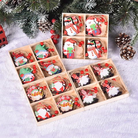 Weihnachtsanhänger Aus Holz Weihnachtsmann Schneemann Zwerg Anhänger Mit Hanfseil Roten Perlen Für Festliche Baumdekoration