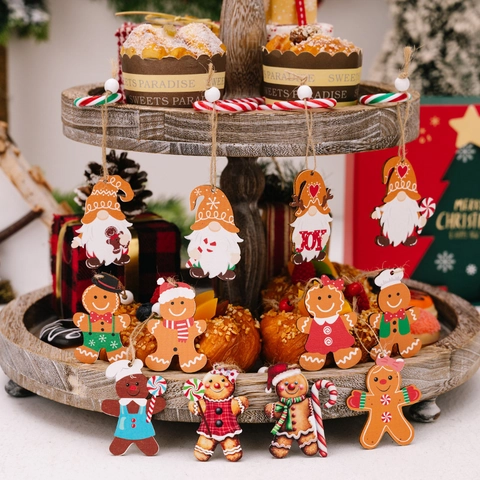 Hölzerne Weihnachtsornamente Lebkuchenmann Und Zwerg Hängende Dekorationen Für Weihnachtsbaum Party Home Decor Dekorativer Anhänger