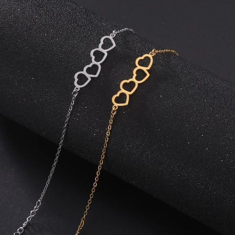 Bracciale In Acciaio Inossidabile Semplice Moda Per Donna Quattro Cuori Cavi Collegati Catena A Maglie Gioielli Regolabili